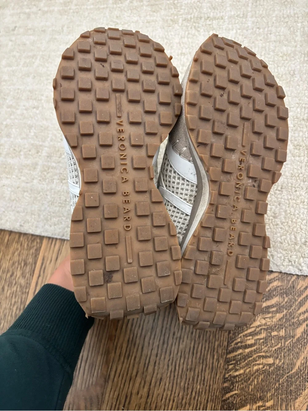 Veronica Beard Woven Lace-Up Sneakers in Cream and Taupe